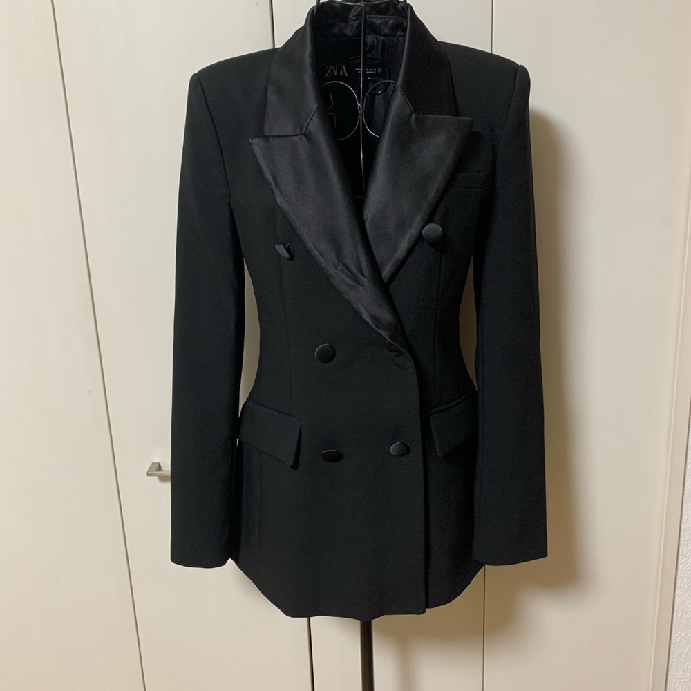 NWOT Zara Black Double-Breasted Blazer Sz S